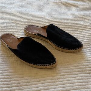 Black Suede Womens Espadrille Mules